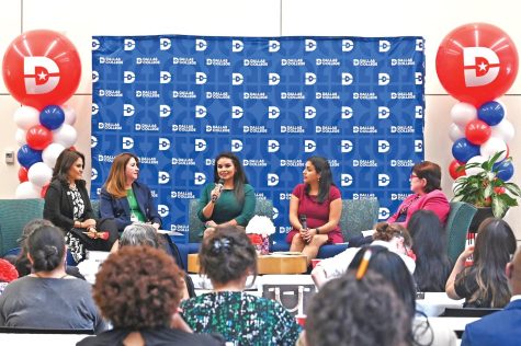From left to right: Ana-Maria Ramos, State Representative House District 102, Dr. Stephanie Elizalde, Dallas ISD Superintendent, Cynthia Cano Mansfield Digital Marketing Manager, Monica Lira Bravo, Dallas College Board of Trustees District 4 Chair and  Diana Flores, Dallas College Board of Trustees and moderator, spoke during the event.