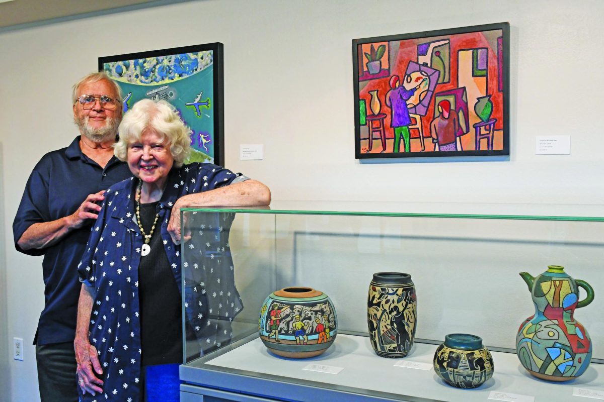 Richard and Marty Ray present a collection of their artwork at the Irving Art Center.
Painting above is a collaborative work by the couple, inspired by her work as a teacher.