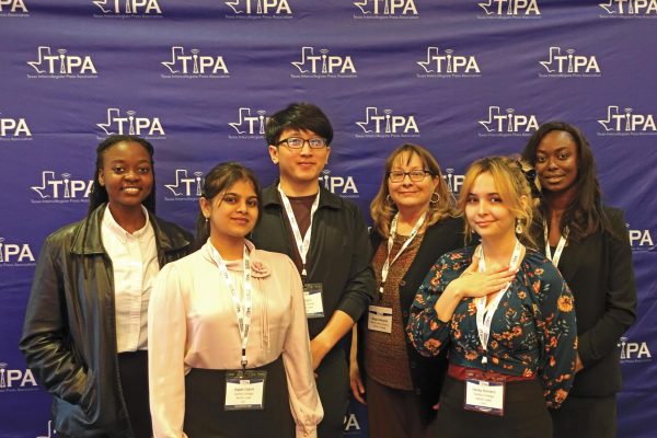 From left to right, Haruchemwi Gumbo, Gaytri Saini, Ti-ying Li, Adviser, Margaret Fullwood, Hailey Romero and Mpigue Ibo participate in the TIPA convention.