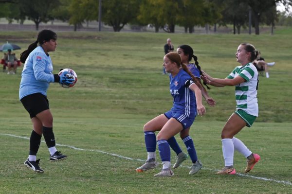 North Lake's Katherine Garcia and Aubrey Martinez in action against Brookhaven on Sept. 12.