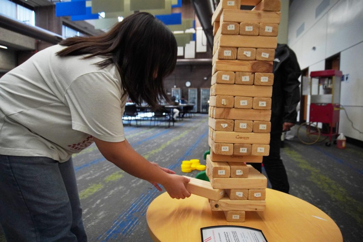 Giant Jenga was one of the games students played at the Welcome Bak Bash on Aug. 28.