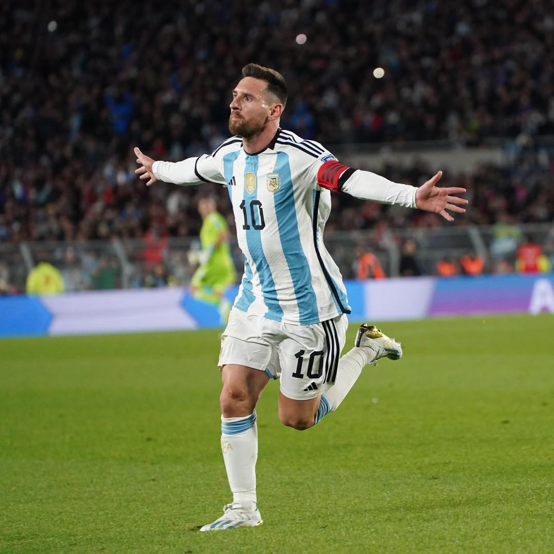 Argentina captain Lionel Messi celebrates his goal against Ecuador during a 2026 FIFA World Cup qualifier on Sept. 7, 2023. The defending champions are scheduled to play matches in Dallas during the 2026 FIFA World Cup.