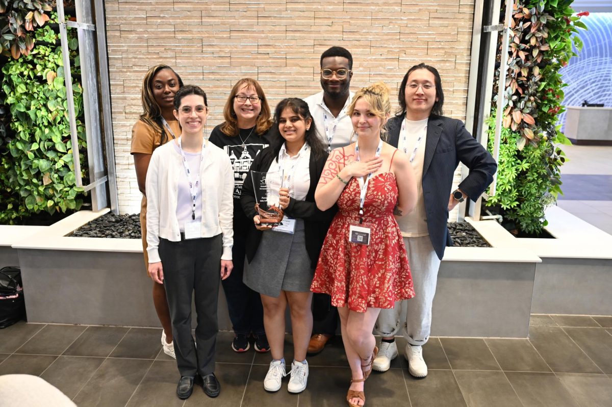 From left to right: Zöe Ibo, Monica Gil, Margaret Fullwood, Gaytri Saini, Andrew Kingsman, Hailey Romero and Tiying Li participate in the TIPA convention held from March 18-20 in Denton.