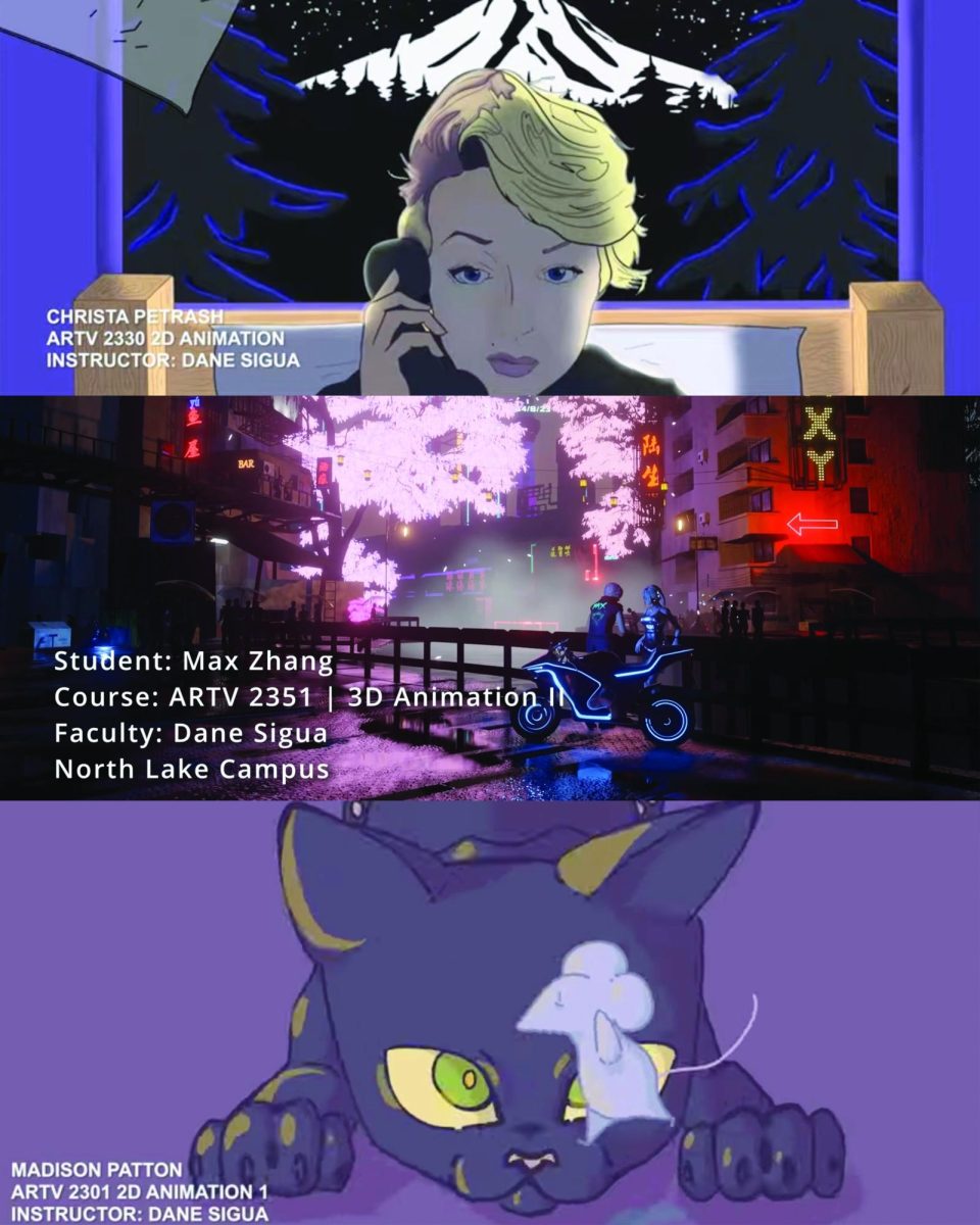 Stills from a range of 2D and 3D digital student work from the digital art showcase. (Illustration Collage)